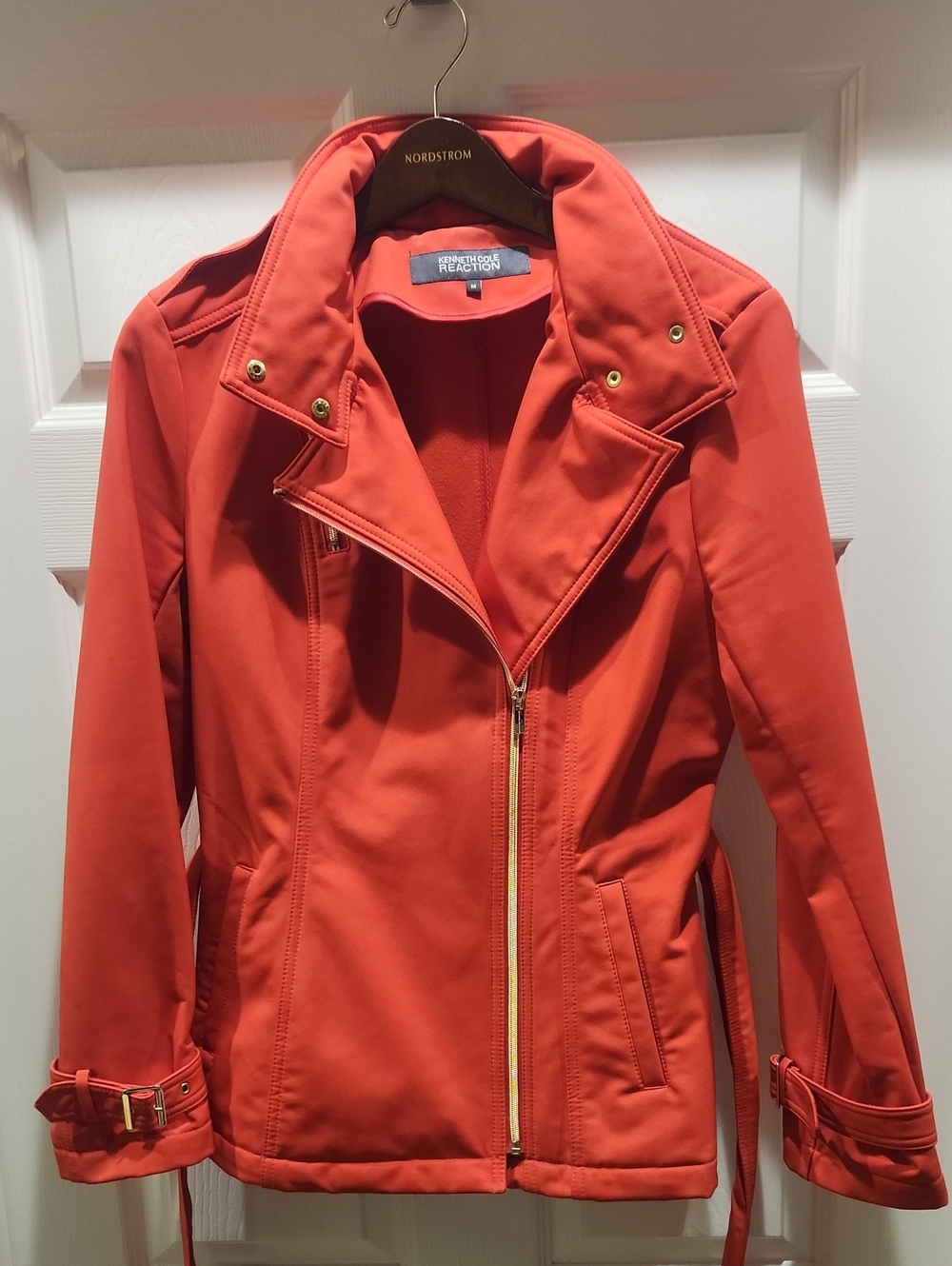 Kenneth Cole Reaction Orange-Red Moto Trench Coat